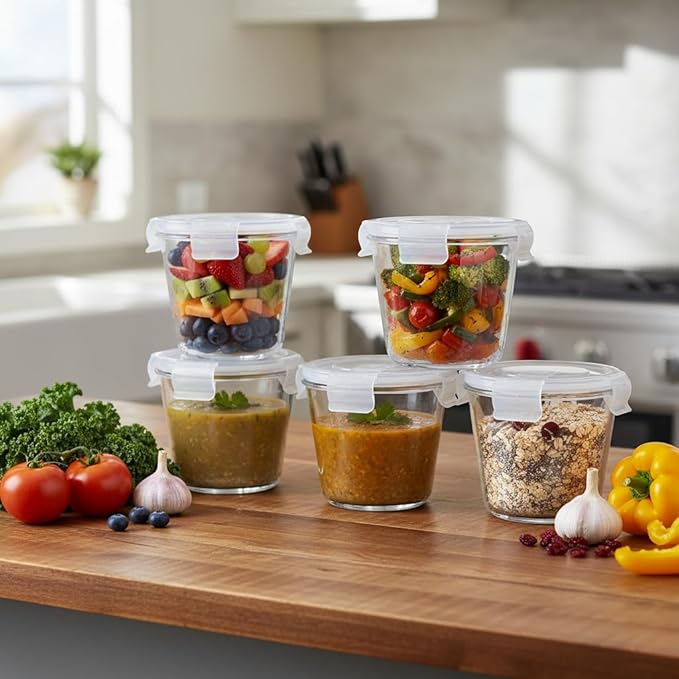 H.JSS WDJS 3Cup Round Glass Food Storage Containers with Airtight lids, 23oz Glass Meal Prep Containers, Heat-Resistant BPA-Free for Soup Leftover, Microwave, Dishwasher and Fridge Safe (white-4Pack)