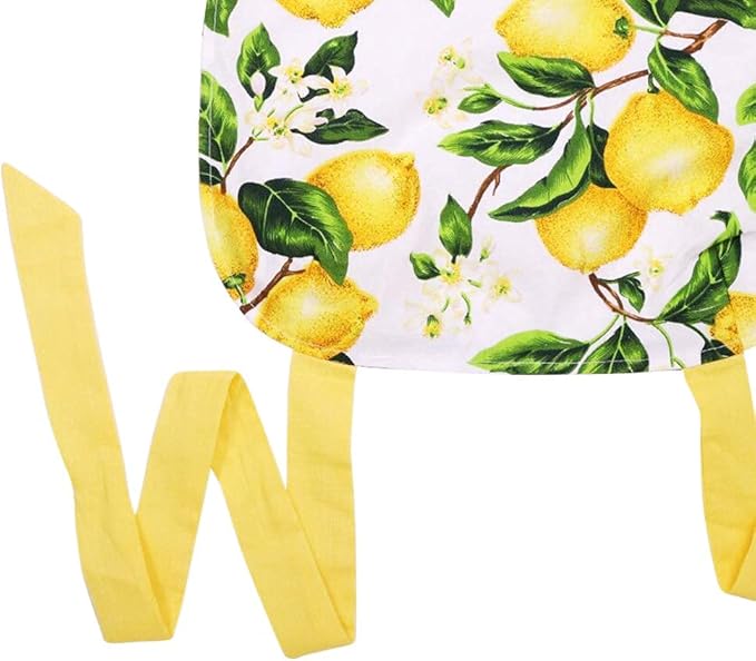 G2PLUS Thick Lemon Cotton Apron, Kitchen Apron for Women, Pleated Hemline Adjustable Cooking Apron with Pocket for Baking, Garden, Christmas