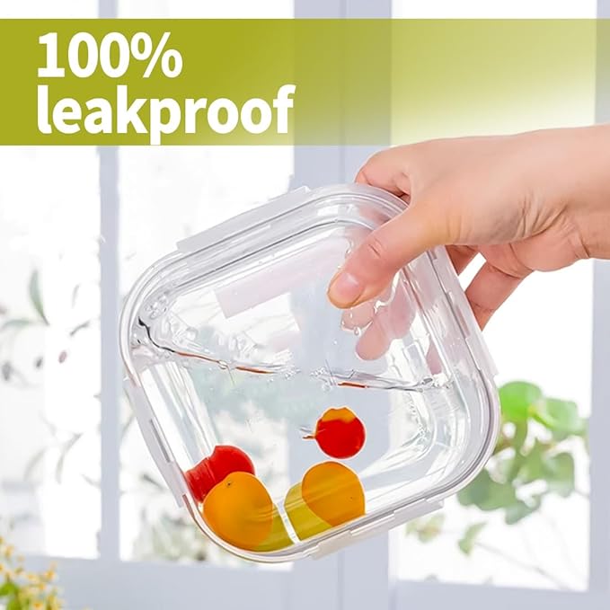 16OZ Square Glass Meal Prep Containers with Lids, 2 Cup Square food Storage Containers, Heat-Resistant BPA-Free Small Glass Food Containers, MicrowaveDishwasherFreezer Safe (4 Pack)