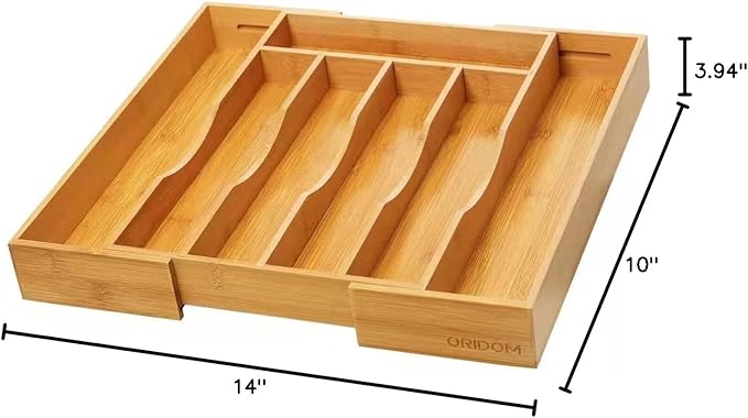 2-Piece Bamboo Silverware Organizer, Expandable Kitchen Drawer Organizer for Cutlery and Utensils, Multifunction Adjustable Bamboo Wood Cutlery Tray in Drawer for Flatware, (Natural)