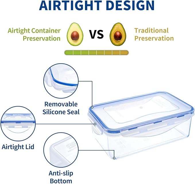 KIGI Airtight Reusable Meal Prep Containers, Leak-Proof & Stackable, 4-Sided Locking Lids, Ideal for Food Storage, Lunch & Leftovers, Microwave, Freezer & Dishwasher Safe, 39 oz, 4.8 Cup, 12 Piece Set