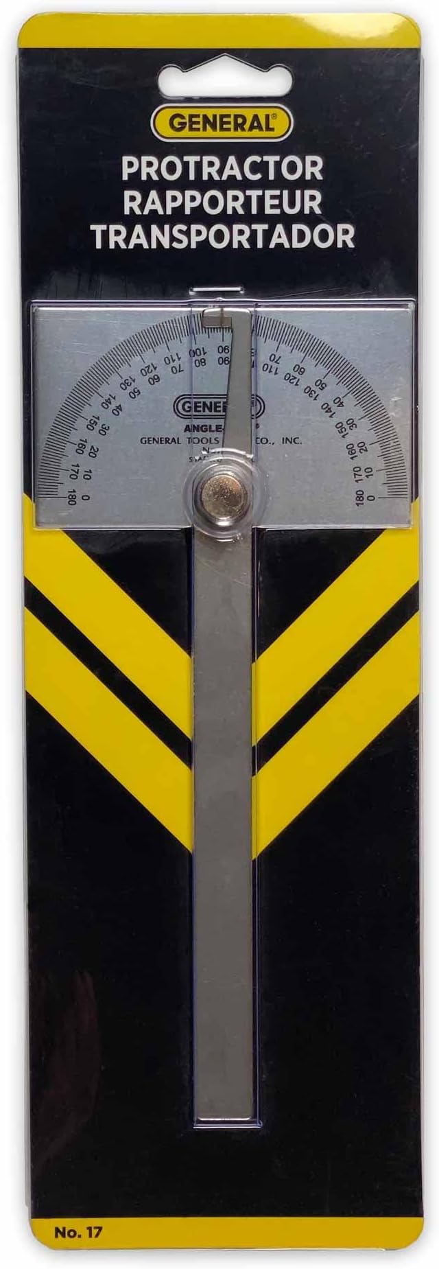 General Tools Angle Protractor #17 Stainless Steel Square Head - Measuring Tool for Carpenters & Woodworking Hobbyists