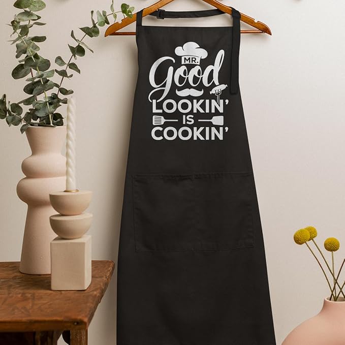 SANDJEST Men's Aprons with Pockets - Funny Aprons for Men BBQ, Kitchen, Cooking - Gifts for Birthday, Birthday
