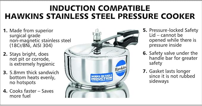 Hawkins 3 Litre Inner Lid Pressure Cooker, Stainless Steel Cooker, Wide Design Pan Cooker, Induction Cooker, Silver (HSS3W)