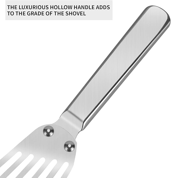 KSENDALO Stainless Steel Fish Spatula - Metal Thin Slotted Turner for Kitchen Cooking, Flexible Egg Flipper with Blade with Riveted Handle for Cooking, Hollow Grip Design (1 Pack)