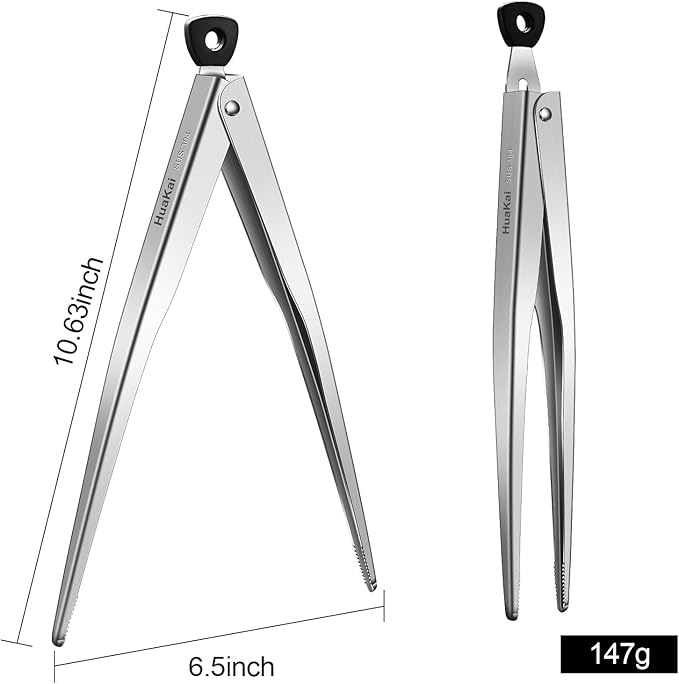 Locking Stainless Steel Kitchen Tongs, 12-inch Grill Tongs,Heat-Resistant up to 600°C, Precision Serrated Tip Design,Easily Grab and Flip Toss Steaks, Bread, Pizza, Salads, and Grilled Foods