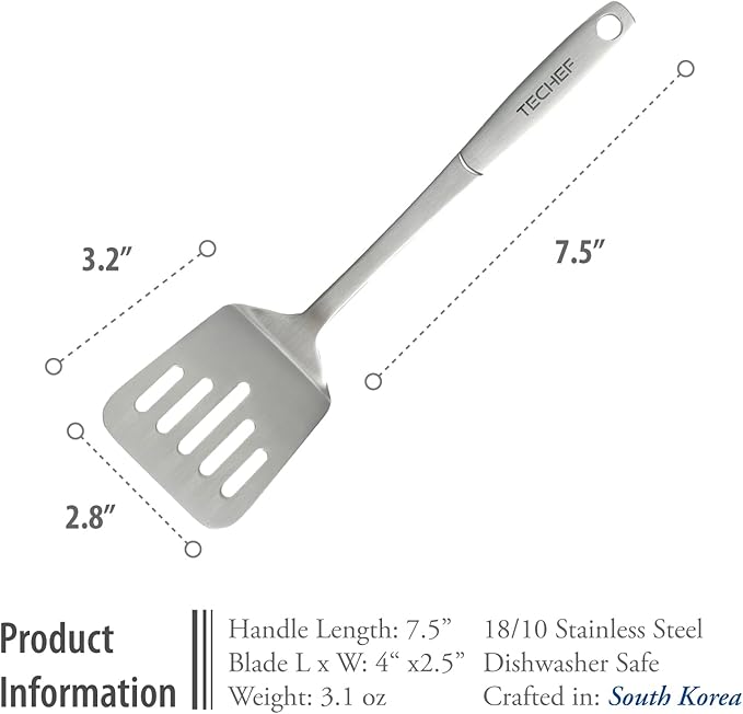 TECHEF - ChefCore 304 Stainless Steel Slotted Turner Spatula with Ergonomic Handle, One-Piece Unibody Design, Rustproof & Heat Resistant, 10.5" Serving Utensil – Made in Korea