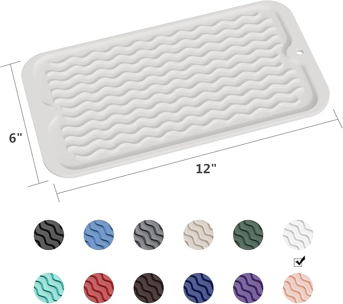ZLR Silicone Sponge Holder & Sink Caddy Tray (6" x 12") - Narrow Dish Drying Mat for Kitchen Counter - Waterproof Soap Dispenser Organizer, Non-Slip Bathroom Vanity Tray (Milk White)