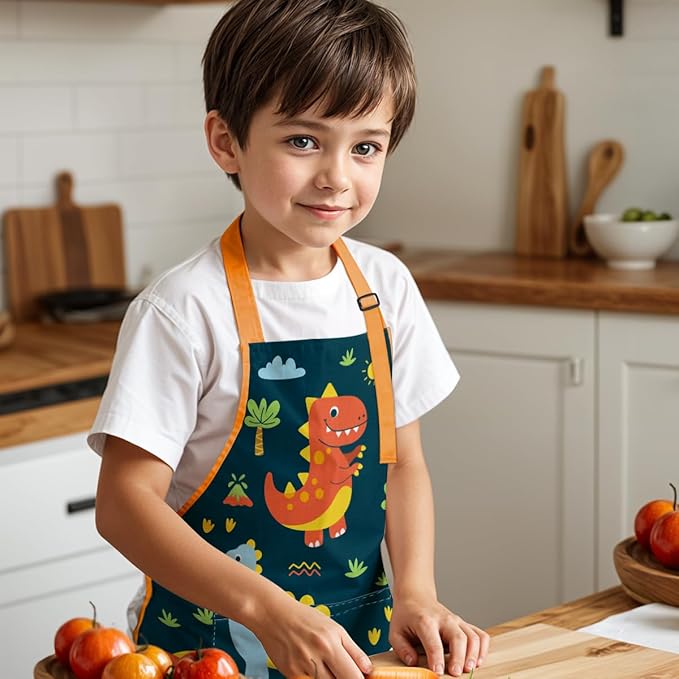 SANDJEST Kids Apron with Chefs Hat Set, Kitchen Apron Gifts