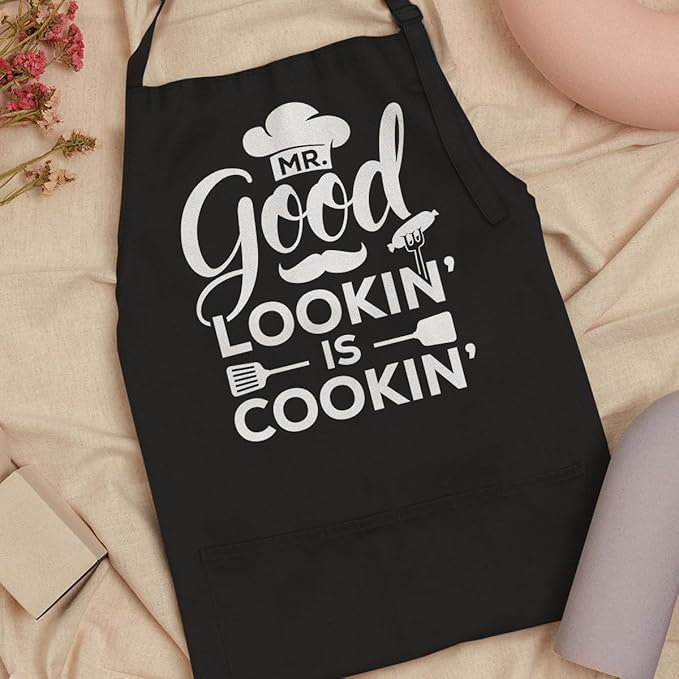 SANDJEST Men's Aprons with Pockets - Funny Aprons for Men BBQ, Kitchen, Cooking - Gifts for Birthday, Birthday