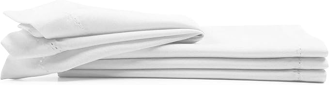 Cloth Dinner Napkin Set of 4 20x20 Inches - White, Decorative Hemstitched Spring Premium Polyester Cloth Dinning Napkins Ideal for Kitchen, Wedding, Easter | Washable BBQ Parties Napkin for Daily Use