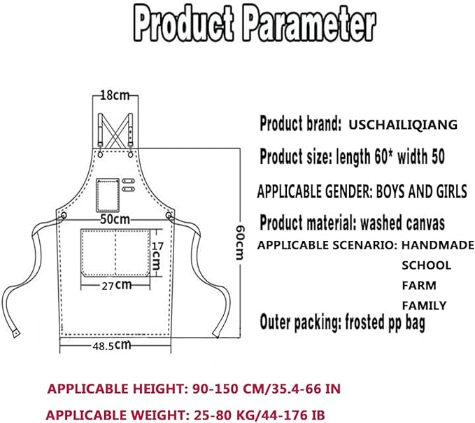 Kids Aprons AdjustableTool Waterproof For Cooking Painting Gardener Canvas Apron For 6-12 Girls And Boys
