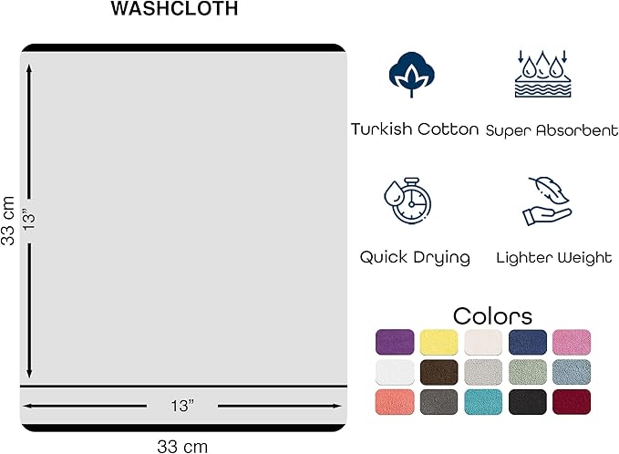 Hawmam Linen Luxury Cotton Washcloths 13x13 Inch - Large Hotel Spa Bathroom Face Towel | 12 Pack | Purple