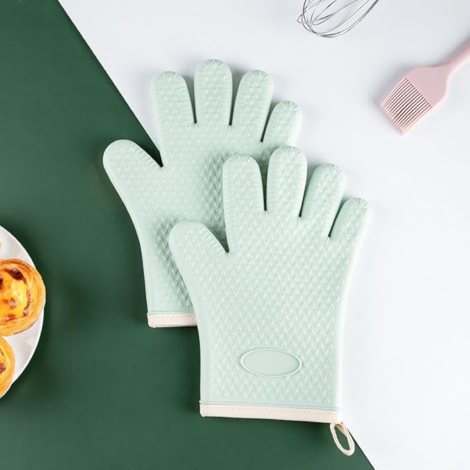 Silicone Oven Mitts, Silicone Cotton Double-Layer Oven Gloves Heat-Resistant up to 450°F for Baking, Cooking, BBQ Accessories