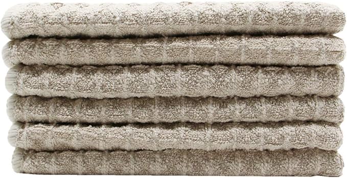 Microfiber Kitchen Cleaning Cloth Thick Dish Rags Waffle Weave Washcloths Dish Cloths Ultra Absorbent Odor Free 12inch X 12inch 6 Pack Khaki