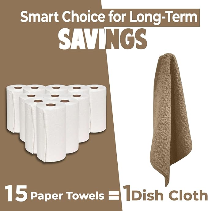 DAN RIVER Premium Dish Cloth 100% Cotton 12 X 12 Inches |Pack of 8|-Ultra Soft Tea Towels-Highly Absorbent Kitchen Rags-Terry Dishcloth for Kitchen and Household Cleaning |Tan|