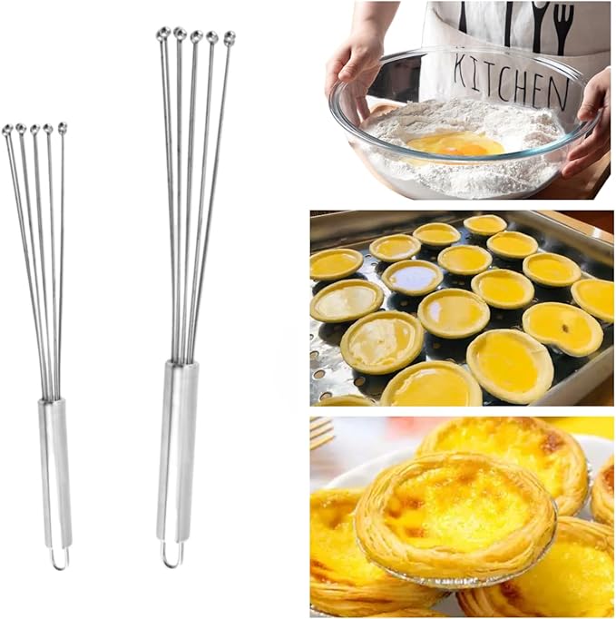 2 Pieces Stainless Steel Ball Whisk Wire Egg Whisk Set and 2 Hooks Kitchen Whisks for Cooking, Blending, Beating, Whisking, Stirring (12" and 10")