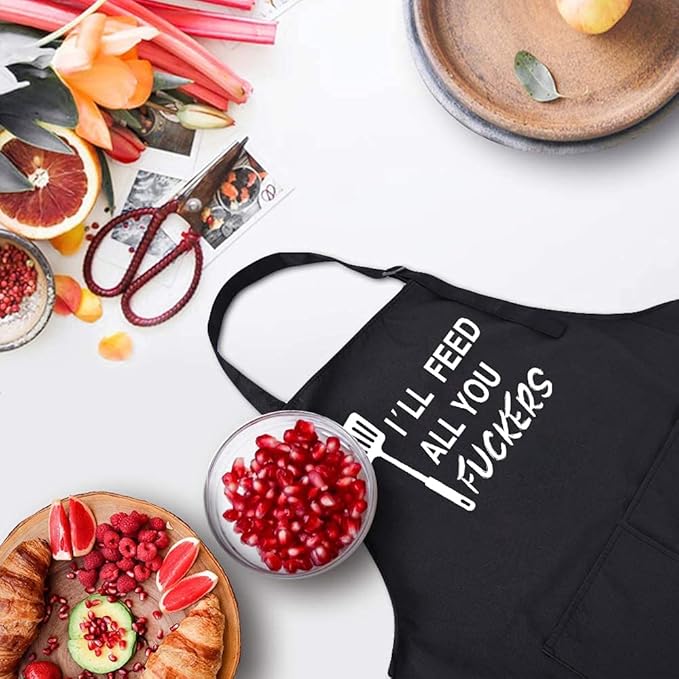 ZOORON Funny Black Chef Aprons for Men Adjustable BBQ Grill Kitchen Cooking Aprons with Pockets, Grill Accessories