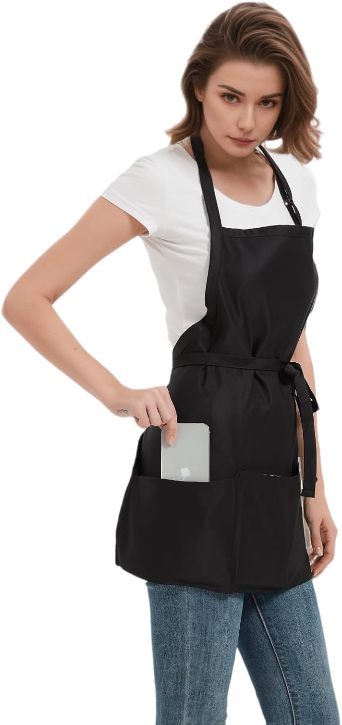 Short Aprons for Women with 3 Pockets，Waterproof Chef Apron for Cooking, Men Kitchen Apron for Grilling Bbq