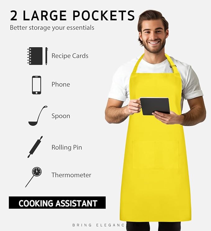 Syntus Apron for Men Women, Adjustable Cooking Kitchen Chef Aprons with 2 Pockets, Cotton/Polycotton/Polyester