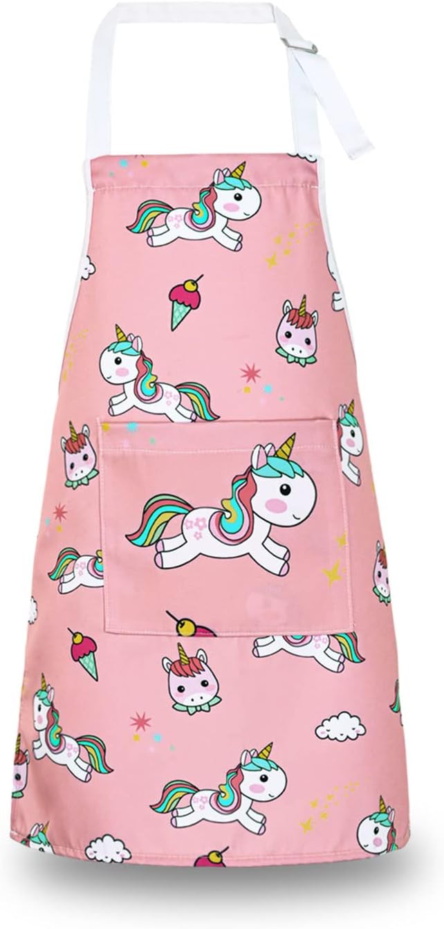 RosieLily Kids Apron for Girls Unicorn Pink Apron Toddler Painting Cooking Baking Little Girls Children Youth Apron Cute (Unicorn)