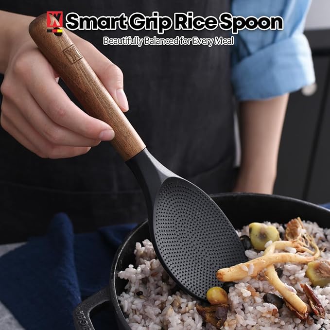 WAGENSTEIGER Silicone Rice Paddle with Wooden Handles: Non-Stick Rice Spoon, Mashed Potato Serving Spoon, Heat Resistant Cookware, Protects Surfaces with Gentle Head Design
