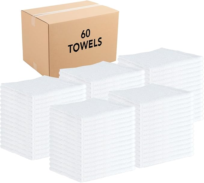 Arkwright Bar Mop Towels Bulk, Case of 60, 100% Cotton Kitchen Dishcloths, Absorbent Quick Dry Cleaning Cloths for Restaurant, Bar and Home Kitchen, 16 x 19 in, White