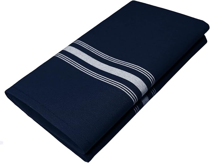 Bistro Cloth Napkins Set of 12 Pack, Dinner Stripe Napkins Cloth Washable 18 * 22 Inch, MJS Commercial Quality, Reusable Table Napkins Cloth, Non-Iron, No Fade, Navy Blue White Stripes