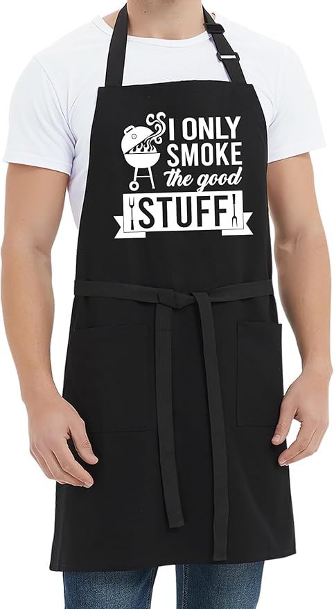 Kaidouma Funny Grilling Aprons for Men - I Only Smoke The Good Stuff - Funny Chef Cooking BBQ Grill Aprons with 2 Pockets - Birthday, Father's Day, Christmas Gifts for Dad, Husband, Boyfriend, Him