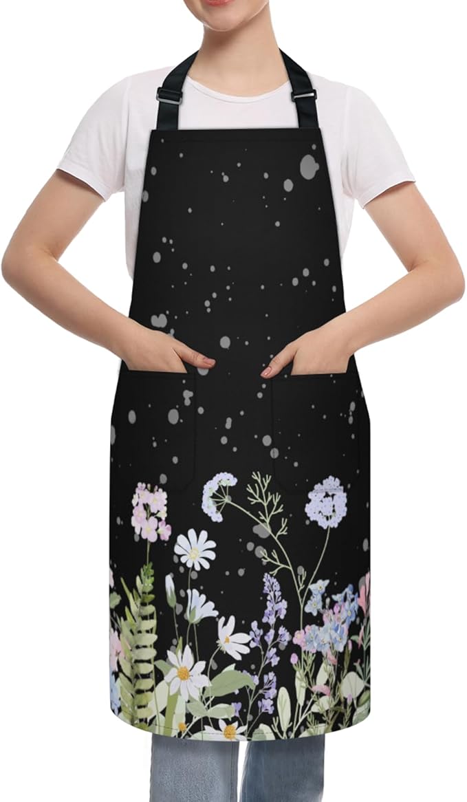 Apron with Pockets for Woman - Adjustable Kitchen Cooking Apron Chef Apron for Grilling BBQ Baking