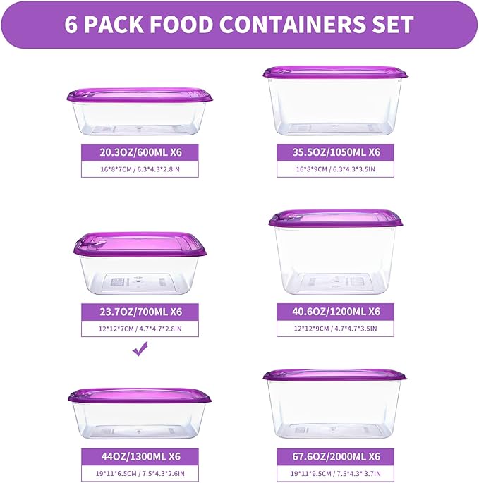 KIGI Airtight Food Storage Containers with Vent Lids for Meal Prep, Lunch, BPA Free, Stackable, Reusable Plastic Containers for Leftovers, Kitchen, Pantry, Fridge Organizer, Freezer Safe (23oz 6PACK)