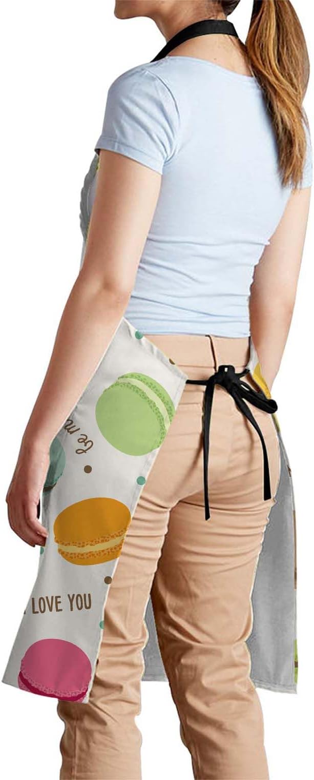 oFloral Macaroons Pattern Apron,Adjustable Neck Bib Apron for Men Women,Suitable for Kitchen Cooking Waitress Chef Apron