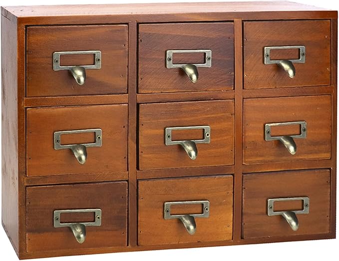 QWORK Desk Drawer Organizer, Wooden Vintage Apothecary Cabinet with 9 Drawers, Home Office & Tea & Dresser Bedroom Organization and Storage, Traditional Apothecary Cabinet