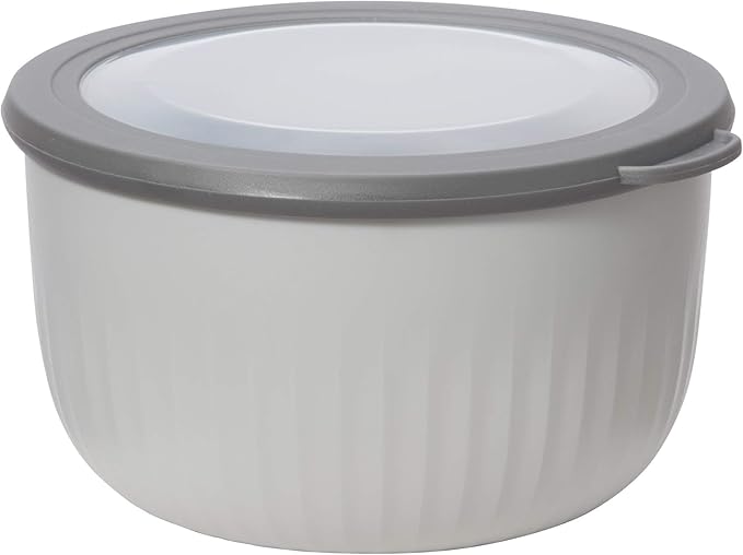 Oggi Prep, Store & Serve Plastic Bowl w/See-Thru Lid- Dishwasher, Microwave & Freezer Safe, (2.6 qt) Lt Gray w/Dk Gray Lid
