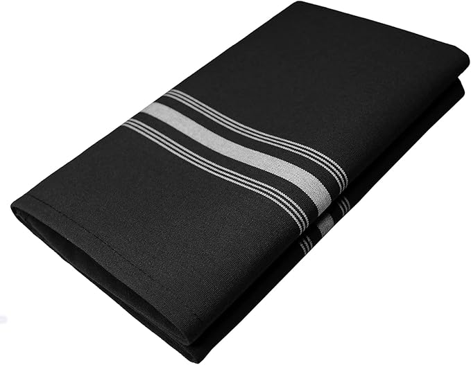 Cloth Napkins, 12 Pack - Commercial Quality 18 x 22 Inches, MJS Linen, Striped, Black White, Solution Dyed, Soil Release, Restaurant, Hotel, Wedding, Party