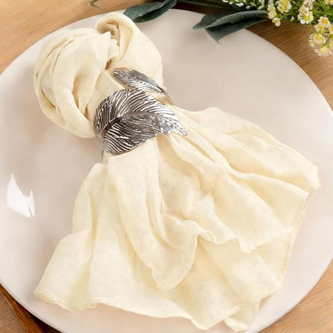 MLMC 10 Pack Beige Cream Cheesecloth Napkins Bulk Washable Cloth Napkins Set of 10 21"x21" Rustic Boho Gauze Dinner Table Napkins for Wedding Bridal Shower Family Gathering Decor