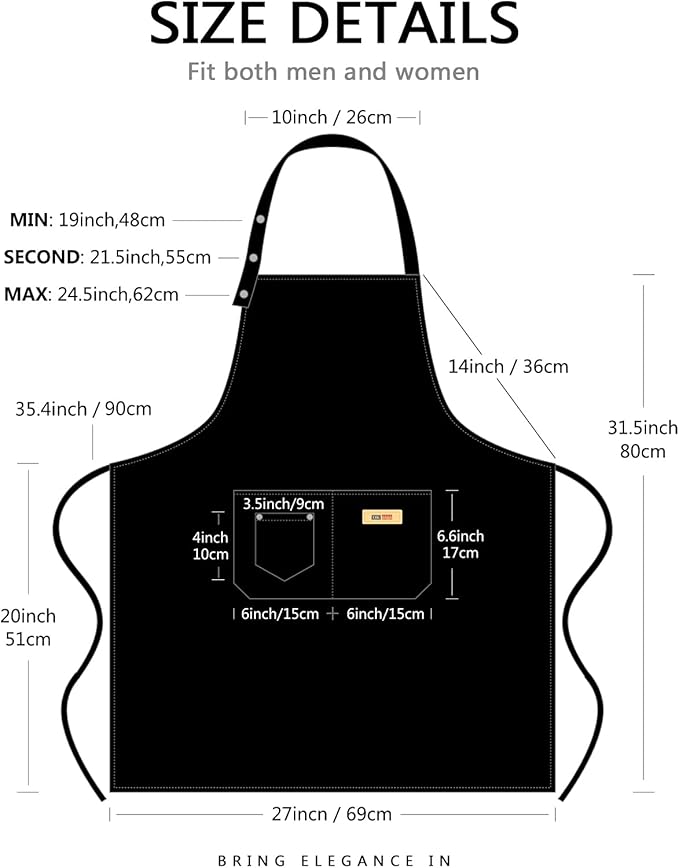 Yuubin Extra Large Aprons for Men Adjustable Button Apron with Pockets Chef Cooking Kitchen Aprons Women,Water&Oil Resistant