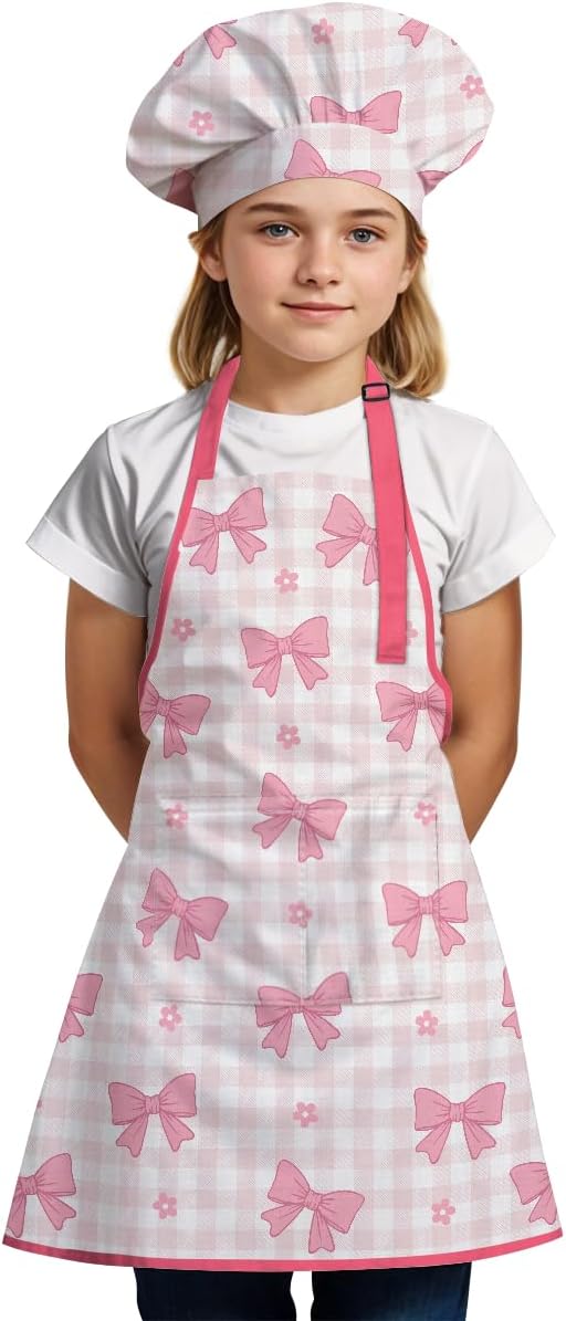 SANDJEST Kids Apron with Chefs Hat Set, Kitchen Apron Gifts