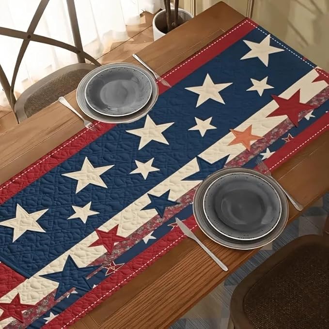 Independence Day Table Runner Patriotic 13x36 Inch , Flax 4th of July Table Runners Holiday Decor ,Red Blue White Table Runner for Party Dinning Kitchen Decorations