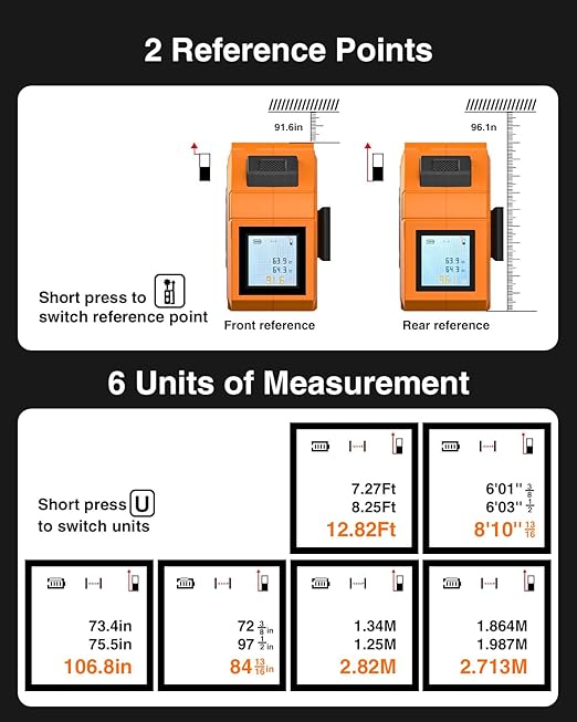 328Ft 3-in-1 Digital Laser Tape Measure Rechargeable Measuring Tool &16Ft Auto-Lock Tape Measure Movable Magnetic Hook with Area/Volume/Pythagorean, Ft/in/M/Ft+in for Construction;Woodworking;Home DIY