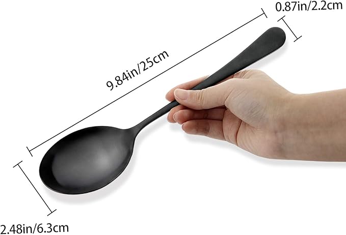 Serving Spoons, Matte Black X-Large Spoons, 6 Pieces 9.8 Inches Serving Tablespoons, AOOSY Stainless Steel Solid Buffet Banquet Flatware Kitchen Basics Serving Spoon Big Ladle Spoon