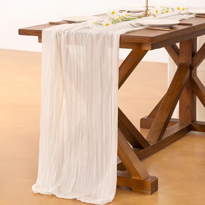 Socomi 6pcs Ivory White Cheesecloth Table Runner Easter Spring Boho Rustic Gauze 120 inch 10FT Cheese Cloth Runner for Wedding Party Baby Shower Birthday Home Decor Holiday Decorations