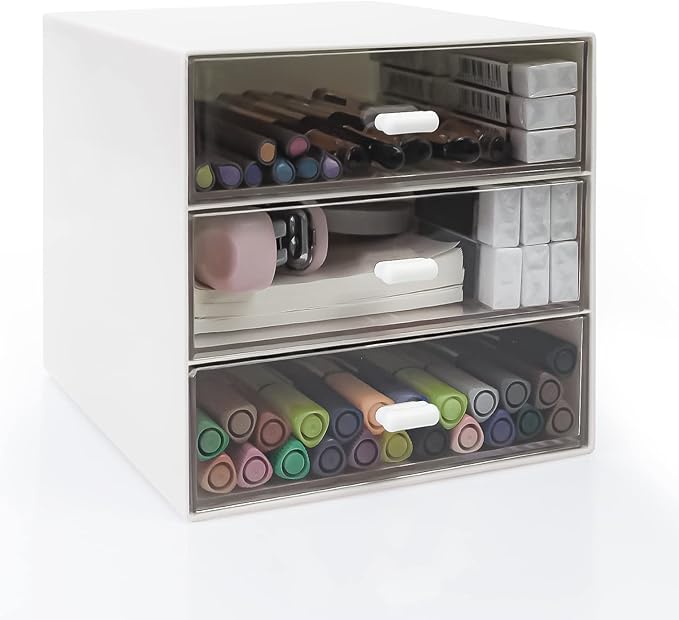 Desk Organizer with Drawer, Desk Storage Box, Plastic Office Stationery Supplies Organizers, Desktop Organizer for Office School Home (3 drawer, White)