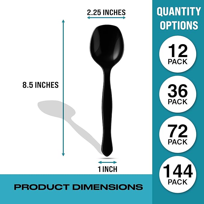8.5" Black Plastic Serving Spoons for Buffet, Bulk 12 Count, Heavy Duty Disposable Spoon, Large Plastic Serving Utensils for Catering Supplies, Events, Party, Weddings & More – C&S Event Supply Co.