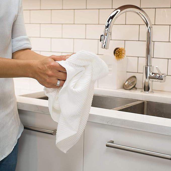 Now Designs Ripple Cotton Dish Towels White 18 x 28in, Set of 2
