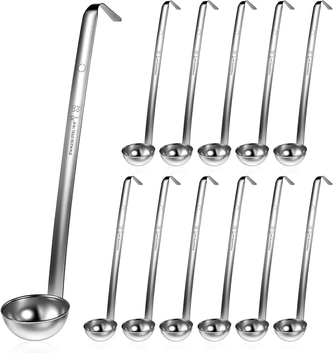12 Pcs Stainless Steel Soup Ladle for Serving with Long Handles Portion Control Serving Spoons, Cooking Servings Ladle for Cooking Sauce Stews Kitchen Home(1 oz)