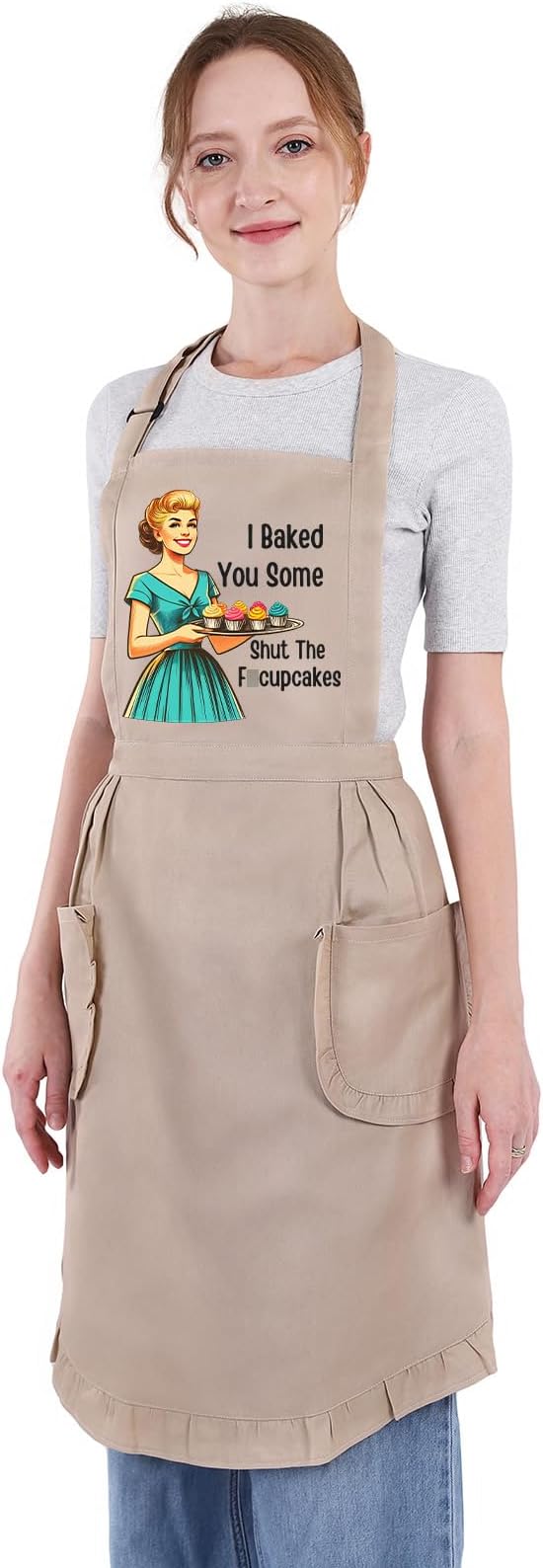 Miracu Funny Cooking Baking Aprons for Women w/Pockets Ruffles, Cute Sarcastic Womens Kitchen Apron, Hilarious Retro Baker Gifts for Housewife Mom Chef Wife, Fun Mothers Day Baking Gifts for Women