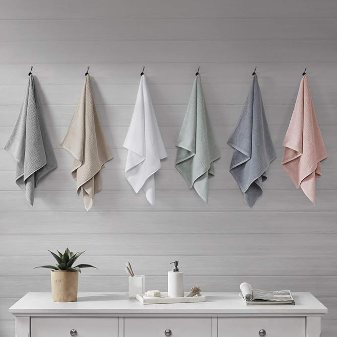 Madison Park Spa Waffle 100% Cotton Luxurious Towel Set, Premium Texture Waffle Weave, Highly Absorbent, Quick Dry, Hotel & Spa Quality Wash Clothes for Bathroom, Assorted Sizes, Grey 6 Piece