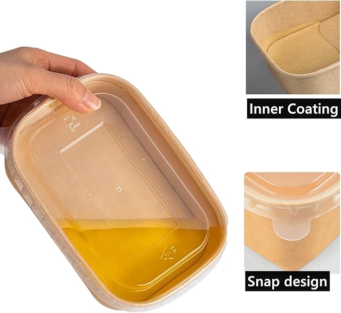 50 Pack Disposable Kraft Paper Bowls with Lids, 33 OZ Meal Prep Container, Microwave Freezer Safe Salad Bowls with Forks for Hot/Cold Food, Soup, Ice Cream, Takeout, Party Supplies