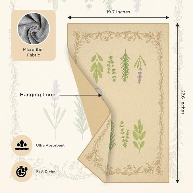 Easter Gift Kitchen Microfiber Waffle Tea Towels Set of 2 Absorbent & Fast Drying Dish Cloths for Cleaning,Vintage Floral Herbs Boho,Decorative Hand Towels for Bathroom,20x28 Inch(Vintage Four Herbs)